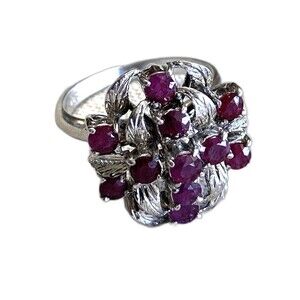 Engagement Ring Sterling Silver 925 Over CT Round Cut Simulated Red Ruby Cluster